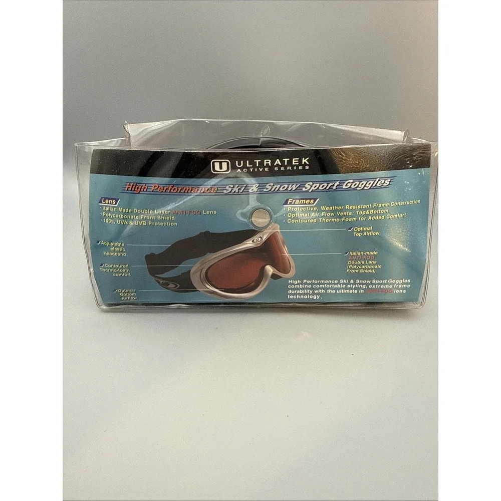 Ultratek Active Series -Anti Fog UVA UVB=High Performance Ski Snow Sport Goggles